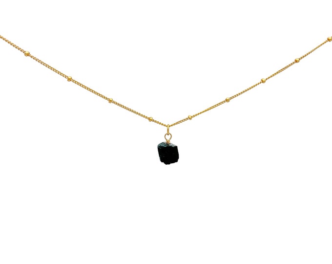 RAW BLACK TOURMALINE Crystal Choker Necklace, Raw Crystal Gemstone Pendant Necklace in 14k Gold Filled or Sterling Silver