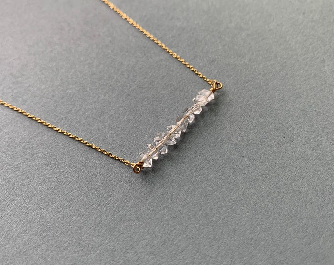 HERKIMER DIAMOND Bead Bar Necklace, April Birthstone Necklace, Bar Necklace, Birthday Gift