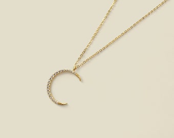 CZ Moon Necklace, Dainty Crescent Moon Necklace on a 14k gold filled or Sterling Silver Chain