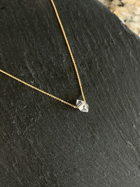 Herkimer Diamond Necklace – April Birthstone Raw Crystal Pendant on Dainty Cable Chain