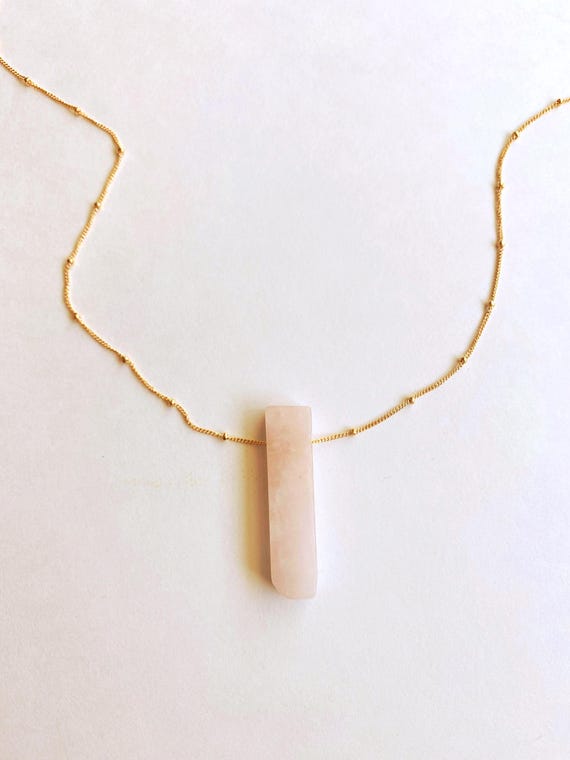 Rose Quartz Slice Necklace – Raw Pink Crystal Pendant in Gold Filled or Sterling Silver