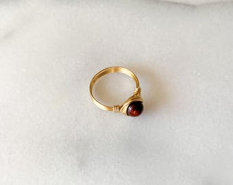Red Jasper Wire Wrapped Ring – Natural Gemstone Ring in 14k Gold Filled or Sterling Silver