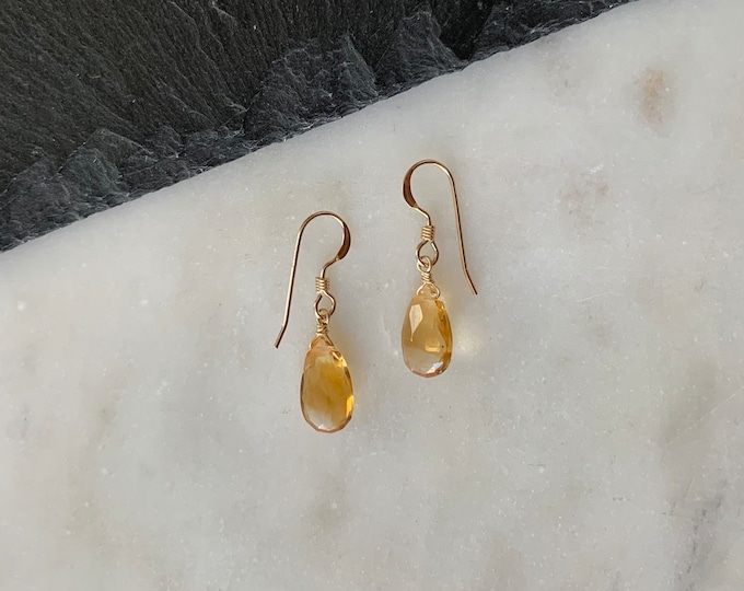 CITRINE Briolette Drop Earrings With Genuine Gemstone Beads