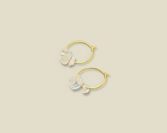 RAINBOW MOONSTONE Chip Small Hoop Earrings, 14k Gold Filled, Rose Gold Filled, or Sterling Silver Tiny Hoop Earrings With Genuine Gemstones