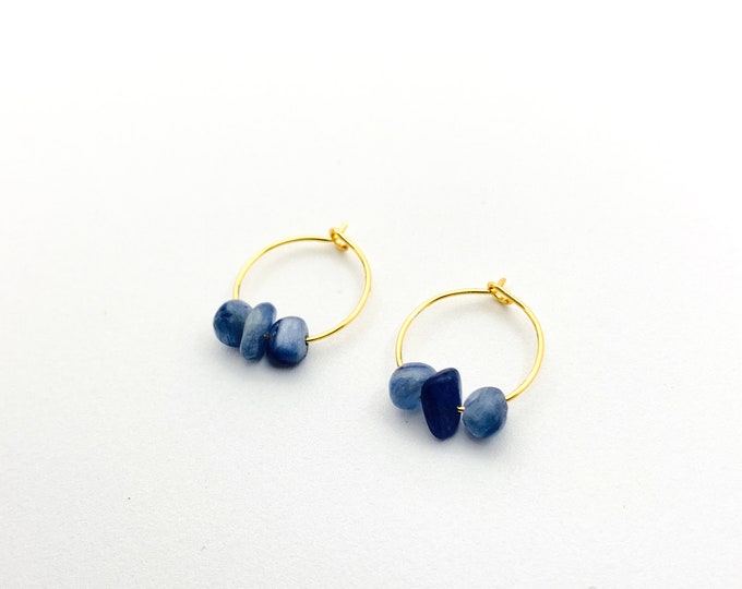 KYANITE Chip Small Hoop Earrings, 14k Gold Filled, Rose Gold Filled, or Sterling Silver Tiny Hoop Earrings With Genuine Gemstone Beads