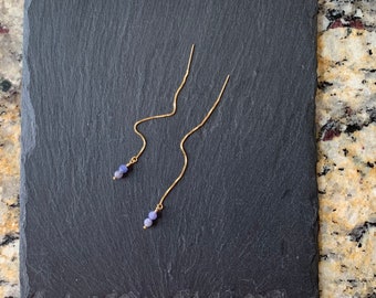 FACETED Two Stone Threader Earrings, Gemstone Threader Earrings in 14k Gold Filled or Sterling Silver, Birthstone Earrings, Birthday Gift