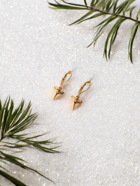 Shark Tooth Leverback Earrings – Gold Vermeil Charms – Gold Filled or Sterling Silver Charm Earrings