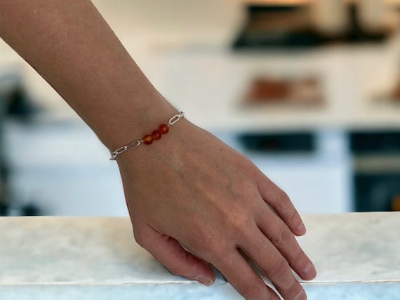 Sterling Silver Paperclip Chain Bracelet – Long Link Chain with Gemstone Accent Option