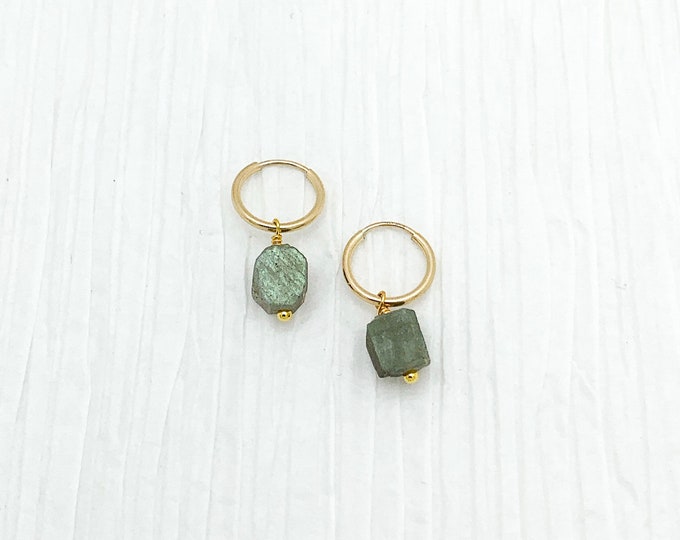 RAW LABRADORITE 14k Gold Filled Endless Hoop Earrings, Dainty Hoop Dangle Earrings