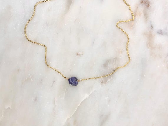 Raw Tanzanite Necklace – Natural Rough Crystal Pendant in 14k Gold Filled or Sterling Silver