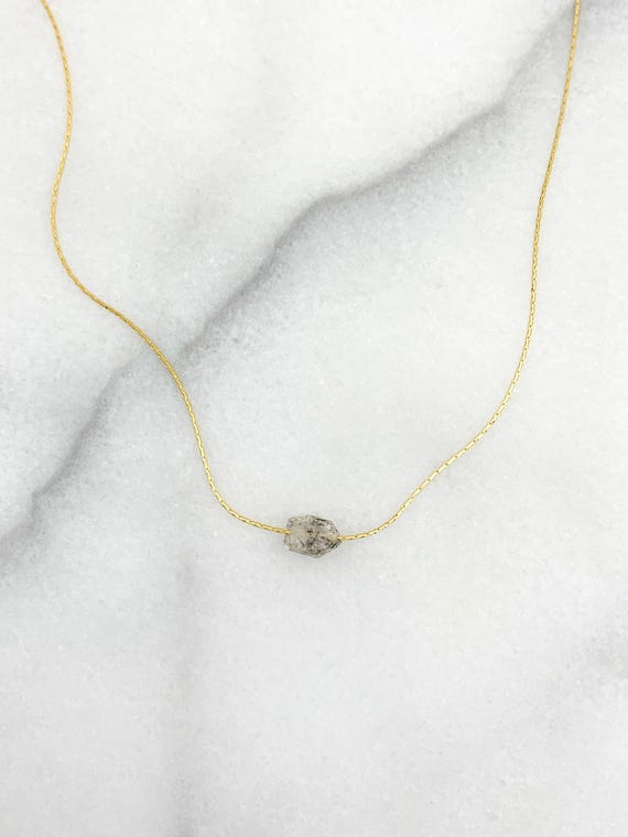 Herkimer Diamond Necklace – Inclusions Crystal on Beading Chain – Minimalist Layering Pendant