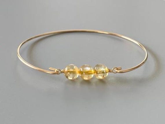 Citrine Birthstone Bangle Bracelet – November Gemstone Jewelry in 14k Gold Filled or Sterling Silver