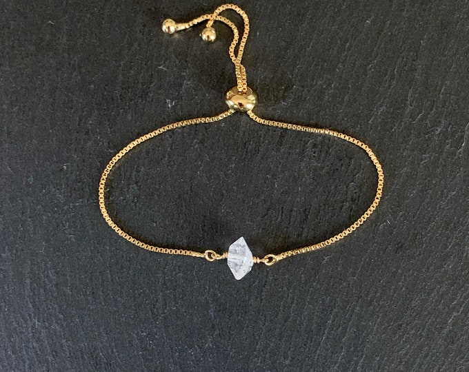 HERKIMER DIAMOND Bracelet, Adjustable Herkimer Diamond Crystal Quartz Bracelet, Gemstone Bracelet, Rose Gold Adjustable Bracelet