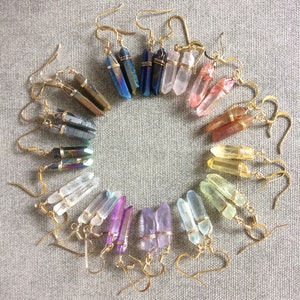 Quartz Crystal Point Earrings Rainbow Quartz Earrings Silver 14k Gold Filled Rose Gold Filled Quartz Crystal Earrings