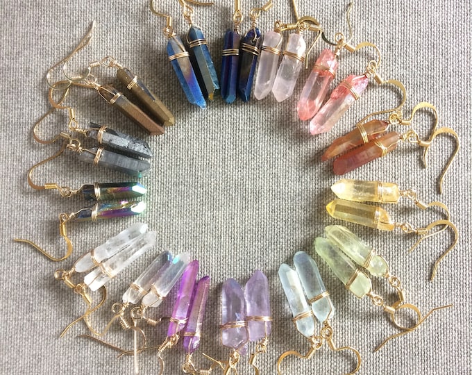 Quartz Crystal Point Earrings Rainbow Quartz Earrings Silver 14k Gold Filled Rose Gold Filled Quartz Crystal Earrings