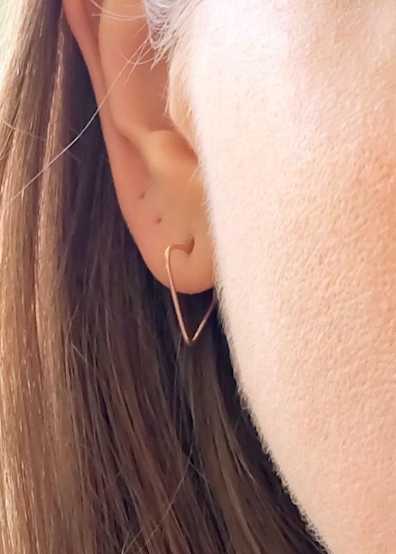 Gold Triangle Stud Earrings – Geometric Minimalist Threader Hoops in Gold Filled or Sterling Silver