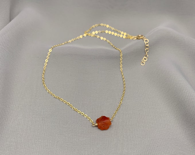 14K Gold Filled RAW CARNELIAN AGATE Necklace, Raw Crystal Necklace, Rose Quartz Crystal Necklace