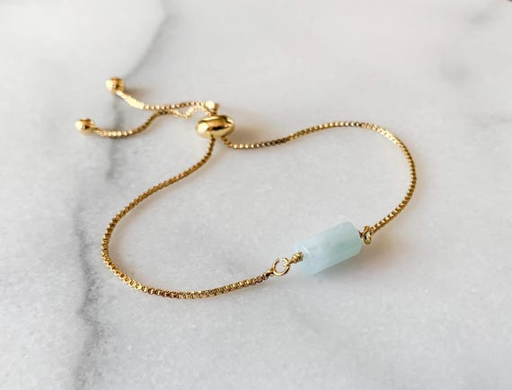 Aquamarine  Bead Bracelet – Genuine Beaded Gemstone Jewelry – March Birthstone Gift