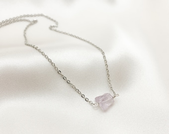 RAW PINK AMETHYST Necklace, Raw Crystal Necklace, February Birthstone Necklace, Raw Amethyst Crystal Necklace