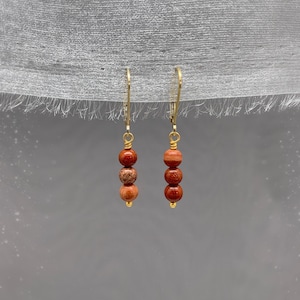Red Jasper Leverback Earrings – 3-Stone Stack Gemstone Dangles in 14k Gold Filled or Sterling Silver