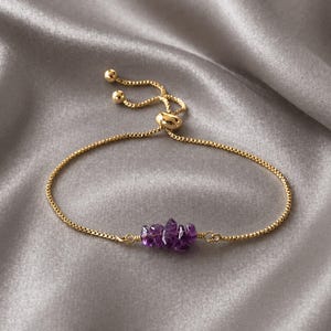 Amethyst Beaded Bracelet – Genuine Gemstone Adjustable February Birthstone Jewelry
