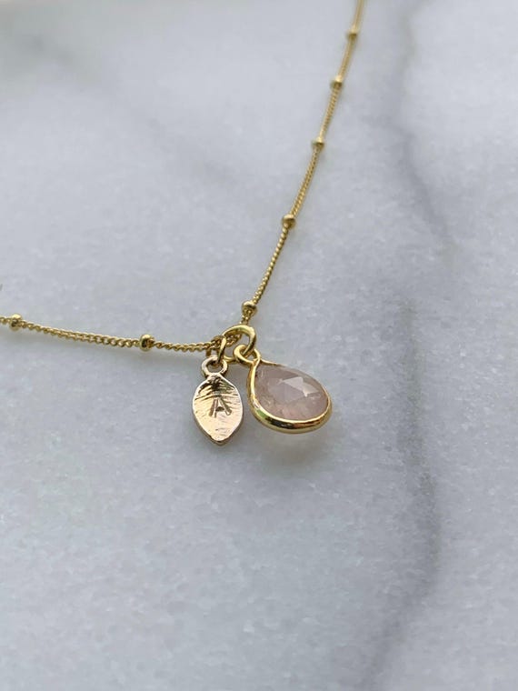 Rose Quartz Pendant Necklace – Personalized Initial Charm in Gold Plated Sterling Silver