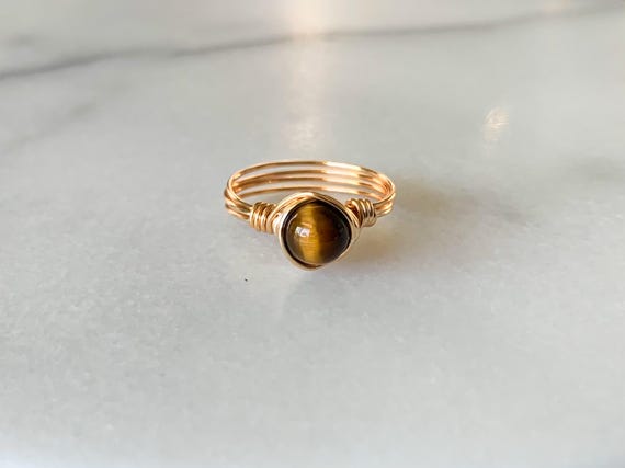 Tiger Eye Wire Wrapped Ring – Natural Gemstone Ring in 14k Gold Filled or Sterling Silver