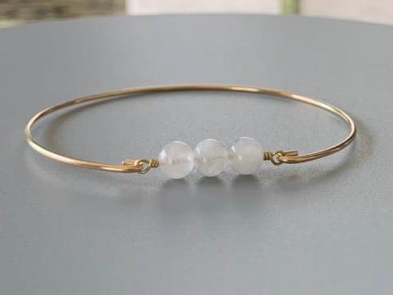 Clear Quartz Birthstone Bangle Bracelet – April Gemstone Jewelry in 14k Gold Filled or Sterling Silver
