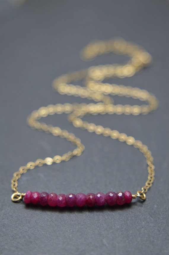 Ruby Bar Necklace – July Birthstone Jewelry – Crystal Gemstone Layering Necklace in 14k Gold Filled or Sterling Silver