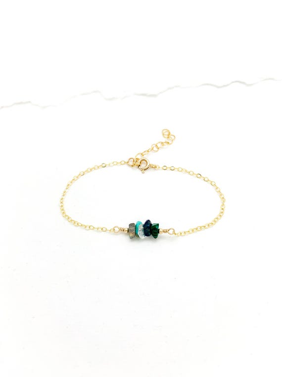 Mixed Gemstone Rainbow Bracelet – 14k Gold Filled Beaded Adjustable Gemstone Jewelry