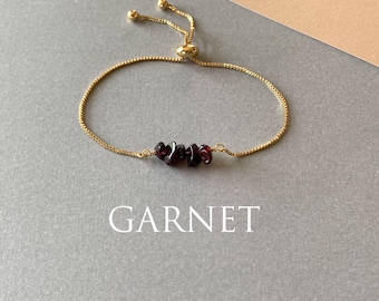 Pulsera de cuentas de granate: auténtica piedra de nacimiento de enero, ajustable, regalo de joyería artesanal.