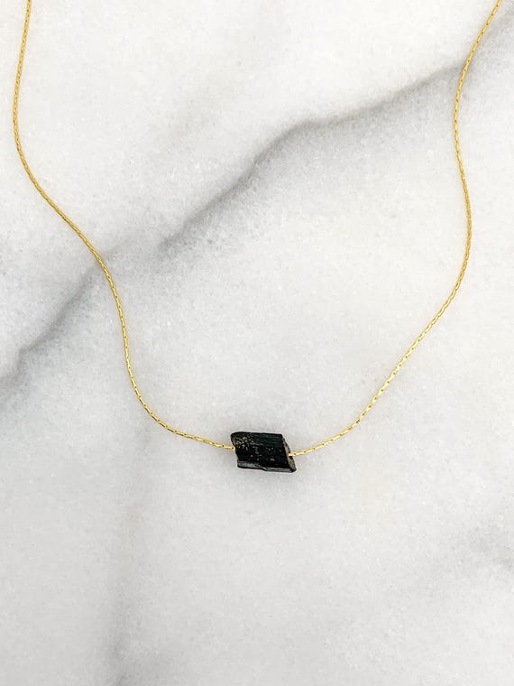 Raw Black Tourmaline Necklace – Rough Crystal Pendant in 14k Gold Filled or Sterling Silver