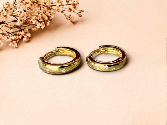 CZ Accent Hoop Earrings – Gold Plated Sterling Silver Huggie Hoops