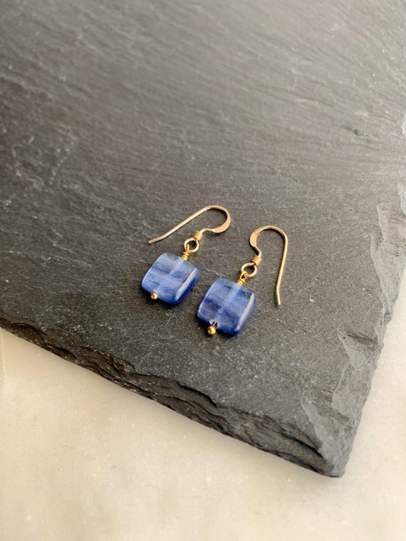 Square Kyanite Earrings – Crystal Drop Earrings in 14k Gold Filled or Sterling Silver