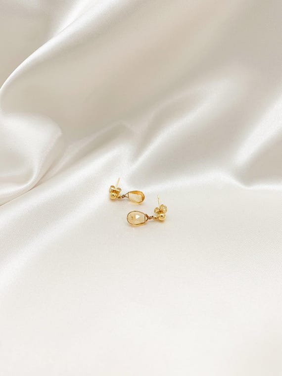 Citrine Stud Earrings – Genuine Gemstone Dangles in 14k Gold Filled – November Birthstone Jewelry