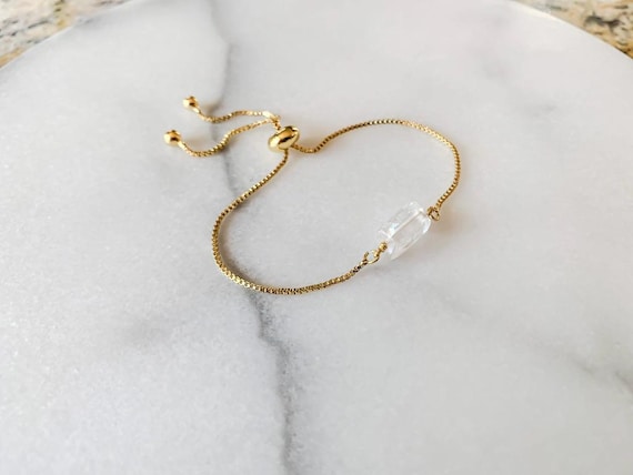 Clear Quartz Bead Bracelet – Genuine April Birthstone Adjustable Crystal Jewelry Gift