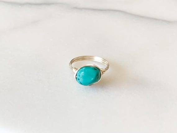 Turquoise Nugget Ring – Wire Wrapped December Birthstone in 14k Gold Filled or Sterling Silver – Custom Handmade Jewelry
