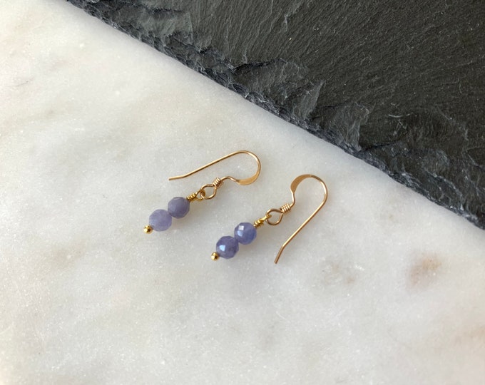 TANZANITE Two Stone Dangle Earrings in 14k Gold Filled, Natural Gemstones, Dangle Gemstone Earrings