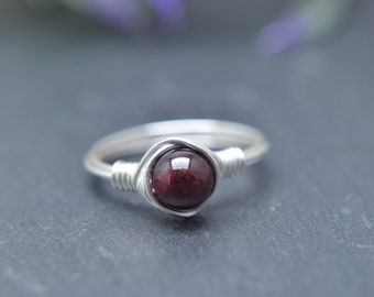 Garnet Wire Ring, Garnet Stone, January Birthstone, January Birthday, Boho Ring, Minimal Ring, Wire Wrapped Jewelry, Garnet RIng