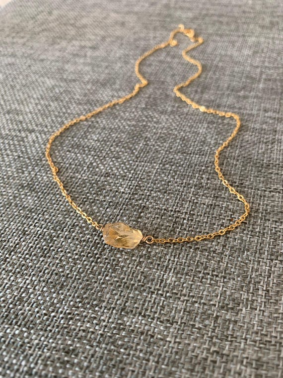 Citrine Necklace – Raw November Birthstone Pendant in 14k Gold Filled or Sterling Silver – Yellow Gemstone Crystal Jewelry