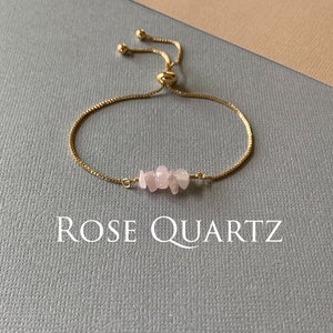 Gemstone Bead Bracelet, ROSE QUARTZ Genuine Gemstone Adjustable Bracelet