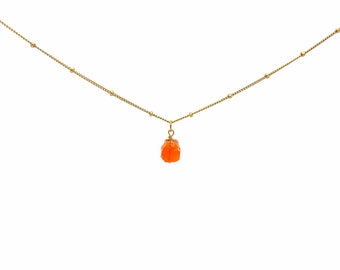 RAW CARNELIAN Crystal Choker Necklace, Raw Crystal Gemstone Pendant Necklace in 14k Gold Filled or Sterling Silver