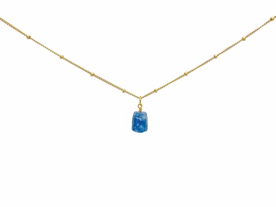 Raw Blue Kyanite Choker Necklace – Rough Crystal Pendant in 14k Gold Filled or Sterling Silver