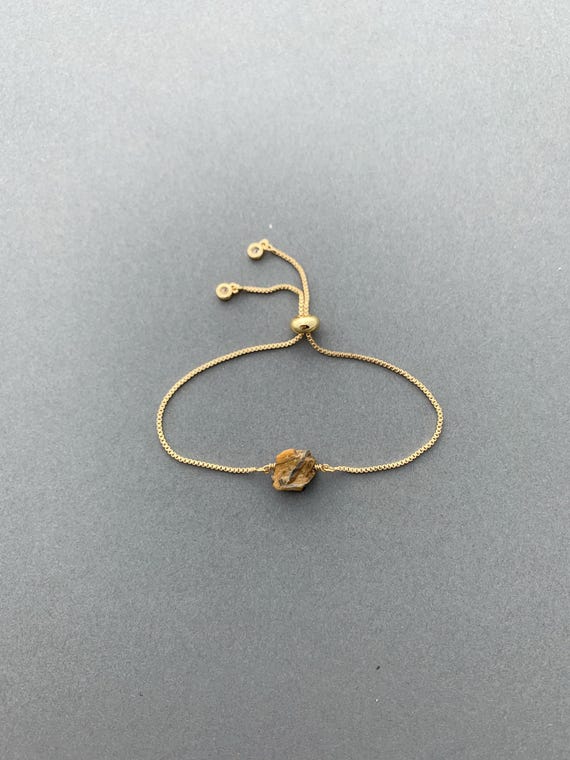 Tiger’s Eye Bracelet – Raw Gemstone Beaded Adjustable Bracelet – Handmade Jewelry Gift