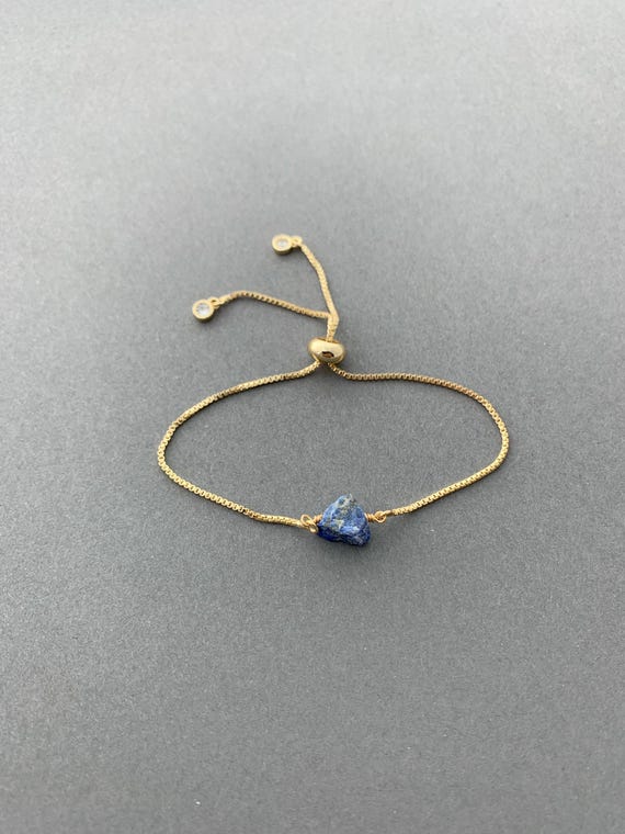 Lapis Lazuli Beaded Bracelet – Genuine Gemstone Adjustable Handmade Crystal Gift