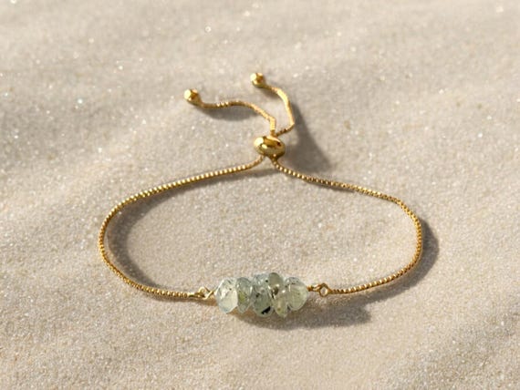 Prehnite Beaded Bracelet – Genuine Gemstone Adjustable Handmade Green Jewelry Gift