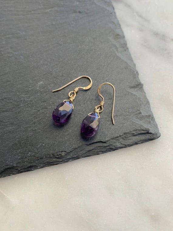 Amethyst Drop Earrings – Genuine Gemstone Dangles in 14k Gold Filled or Sterling Silver – February Birthstone Jewelry