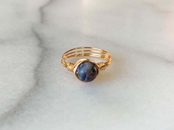 Sodalite Wire Wrapped Ring – Natural Blue Gemstone Ring in 14k Gold Filled or Sterling Silver