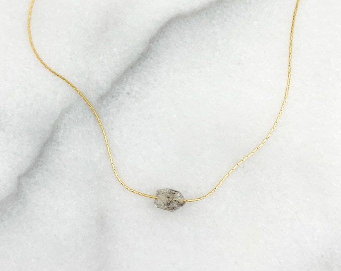 RAW HERKIMER DIAMOND With Inclusions Crystal Necklace on Beading Chain, Rough Gemstone Layering Necklace, Dainty Minimalist Gemstone Jewelry