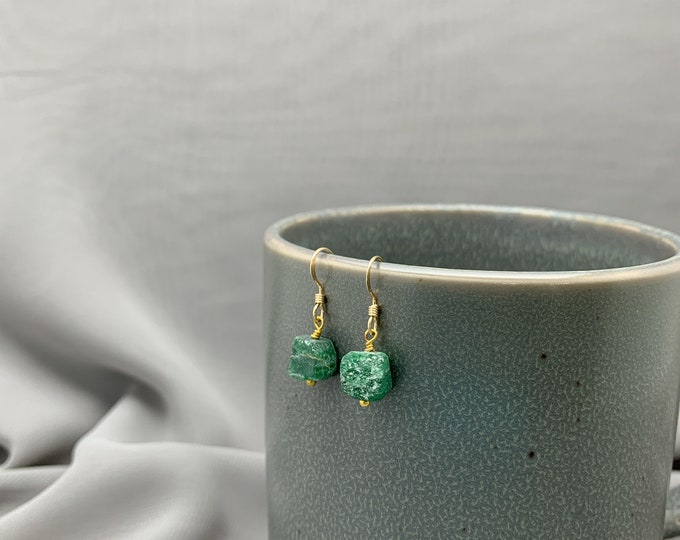 RAW CHROME DIOPSIDE Earrings,14k Gold Filled, Rose Gold Filled, or Sterling Silver, Rough Gemstone Earrings, Dangle Earrings